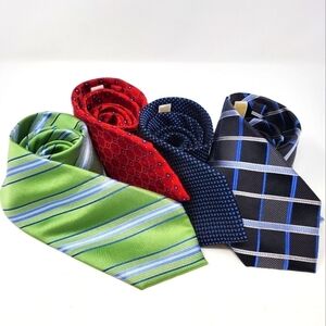 MICHAEL KORS LOT OF 4 NECKTIE 100% SILK TIES MENSWEAR BLUE GREEN RED ACCESSORIES